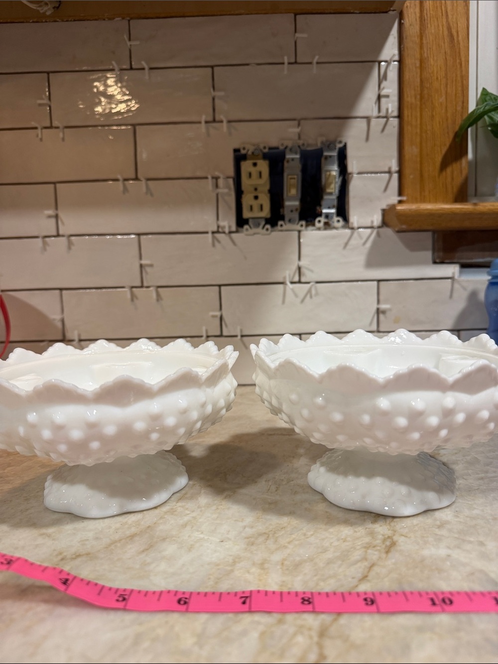 FENTON White Milk Glass Hobnail Flower Frog Set